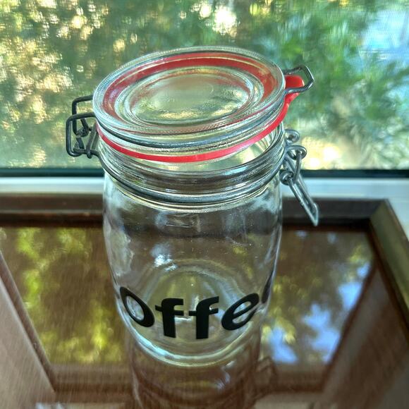 Vintage Glass Coffee Canister – Clamp Lid Jar with Red Seal – 7” Tall - Picture 7 of 10